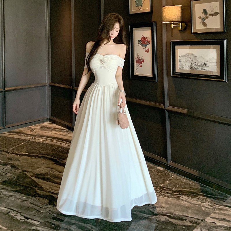 白月光仙女裙生日宴会礼服长裙子纯欲气质网纱抹胸大摆连衣裙