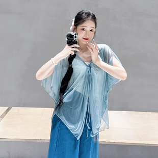 飘逸身韵网纱形体练功服艺考上衣 舞蹈服蝙蝠袖 古典舞纱衣新款 夏季