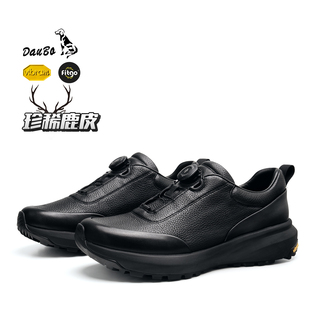 DAUBO高端鹿皮商务休闲男鞋Vibram防滑耐磨旋转扣系带通勤老钱风