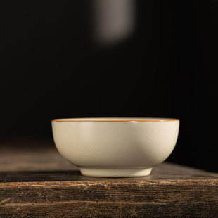 米黄汝窑普洱杯陶瓷家用小号品茗杯茶杯泡茶茶盏单只茶碗功夫茶具