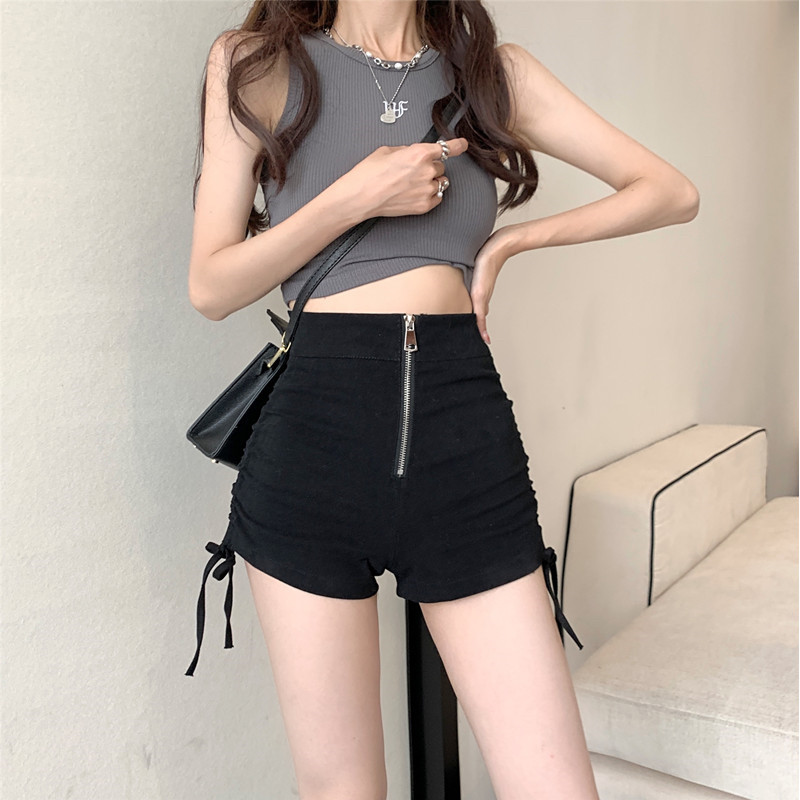 黑色短裤女2024夏季新款大码胖mm阔脚裤高腰外穿显瘦拉链休闲热裤