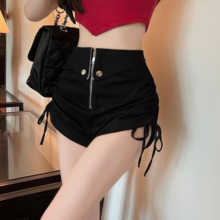 黑色短裤女春夏季2025新款超高腰紧身弹力翻边纯欲风性感辣妹热裤