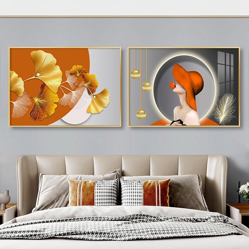 新款卧室床头装饰画客厅沙发背景墙挂画现代简约主卧房间两联壁画