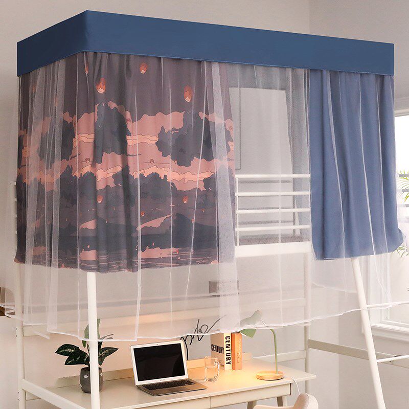 学生宿舍专用蚊帐上铺下铺一体式三门侧遮光带支架床帘床幔9