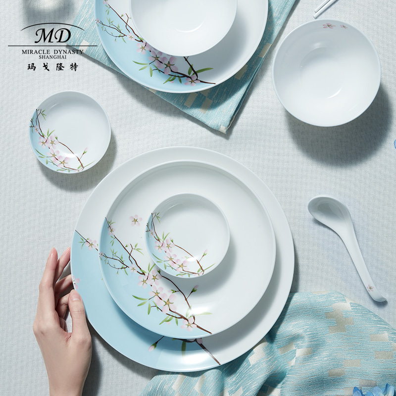 玛戈隆特雨花轩人骨瓷餐具装乔迁送礼家用中式创意风碗碟盘子