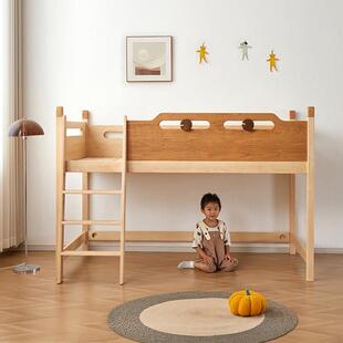儿童床纯实木半高床1..35米男孩女孩带护栏衣柜储物组合床硬枫木