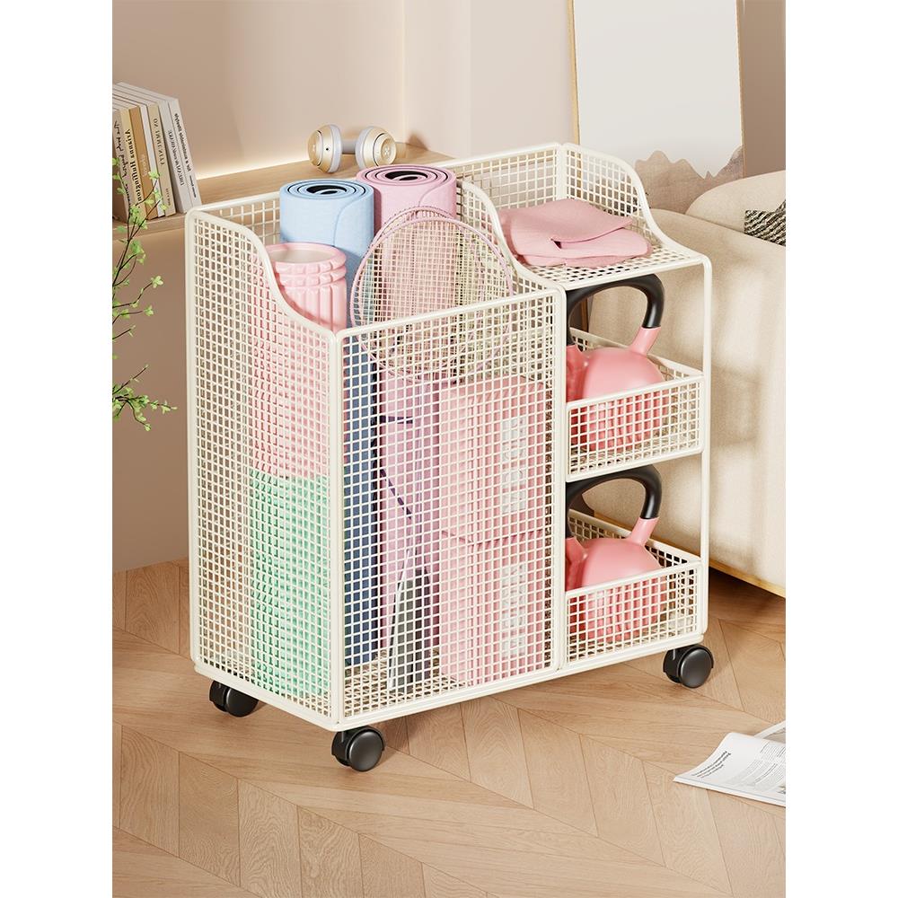 家用瑜伽垫收纳筐多功能运动健身器材羽毛球拍置物架大容量整理筐