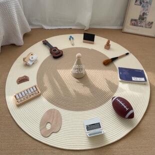 抓周地毯生日道具男女宝宝爬行垫子圆形加厚编织棉线 线地垫周岁