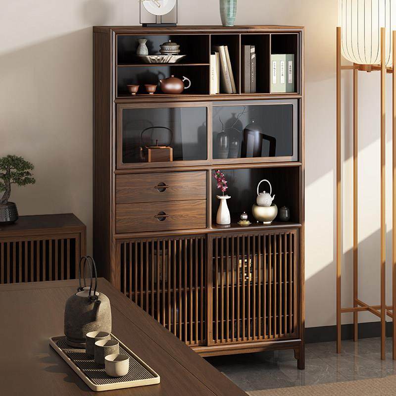 新中式乌金木茶室边柜多宝阁置物架博古架展示柜收纳实木茶叶角柜
