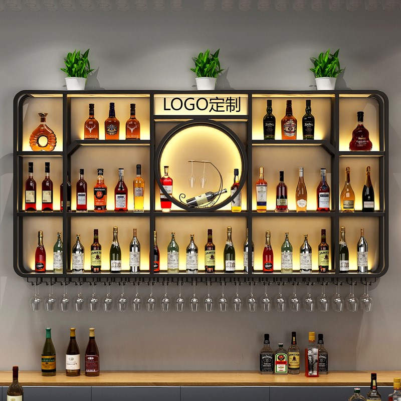 新款酒吧铁艺展示架创意餐厅红酒B酒柜吧台背景壁挂式酒架置物架