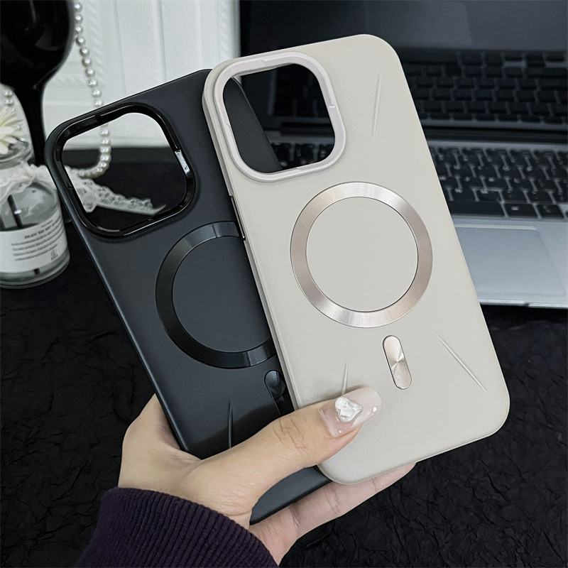 跨境适用iPhone16磨砂肤感CD纹磁吸手机壳苹果15高级感防摔保护套