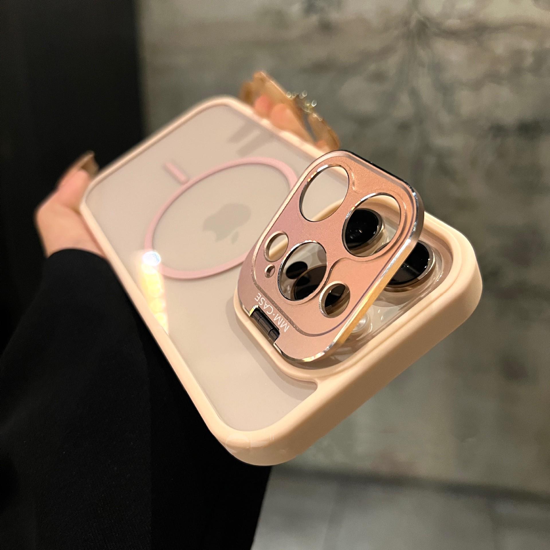 适用iPhone16promax精孔金属镜头支架苹果15细圈磁吸透明手机壳14