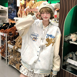 2025新款美式复古棒球服飞行员外套女秋冬加绒宽松休闲百搭夹克