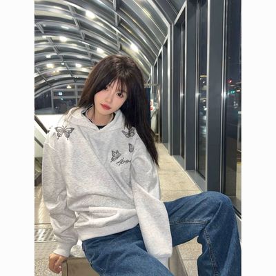 美式高街蝴蝶连帽卫衣女2025秋冬