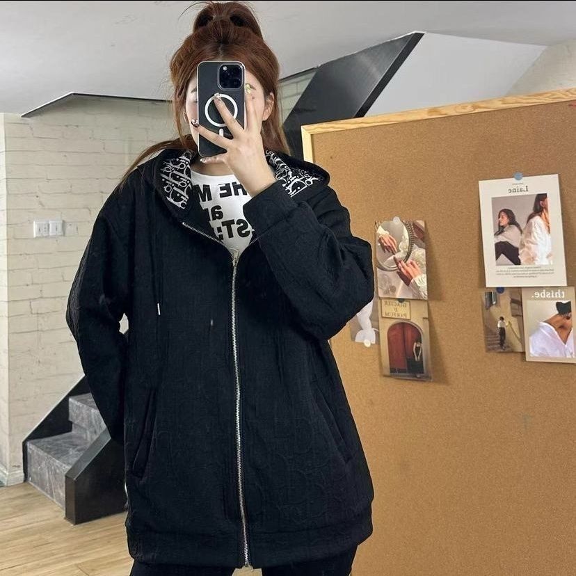 春秋新款立体印压工艺连帽外套男女百搭开衫情侣拉链夹克学生上衣