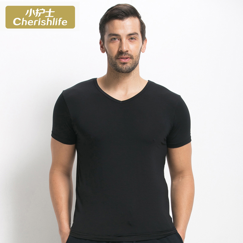 小护士短袖t恤男夏薄款运动健身v领半袖背心黑白色内穿打底衫上衣