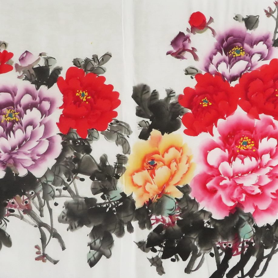 手绘牡丹花画 国画花鸟画四尺客厅装饰字画现代中式水墨国画E-42图片