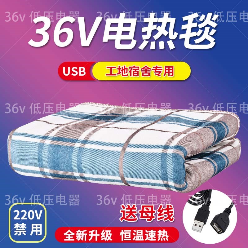工地36v伏电热毯usb接口单人安全除湿低压电褥子双人双控调温