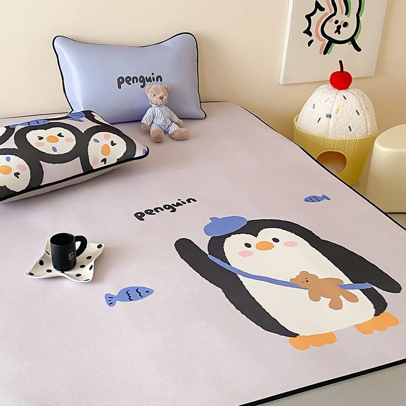 类卡通爱防螨冰藤凉席三件熊猫企鹅亲子冰丝席空调软席床笠,床上用品,冰丝席,淘宝优惠券,粉丝福利购,淘宝优惠卷