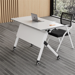 折叠会议桌办公培训可移动桌子便捷插排长条桌现代带轮木桌餐桌