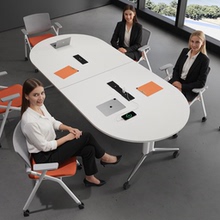 椭圆折叠会议桌书桌可移动长条桌包邮培训桌椅一体带轮子办公桌子