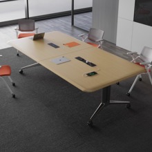 折叠会议桌可对折长条桌培训桌伸缩拼接办公桌子带轮子超大可移动