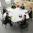 折叠培训桌椅组合移动梯形办公桌拼接会议桌智慧教室可折叠六角桌