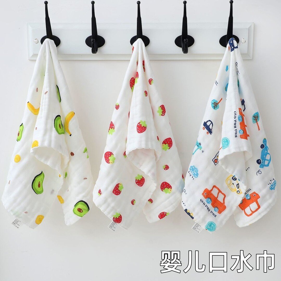 高密纯棉六层纱布方巾25*50卡通印花吸水婴幼儿园巾口水棉纱布