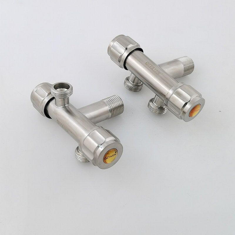 304不锈钢一进二出双出水三角阀双开关热水器一分二三通分水阀门