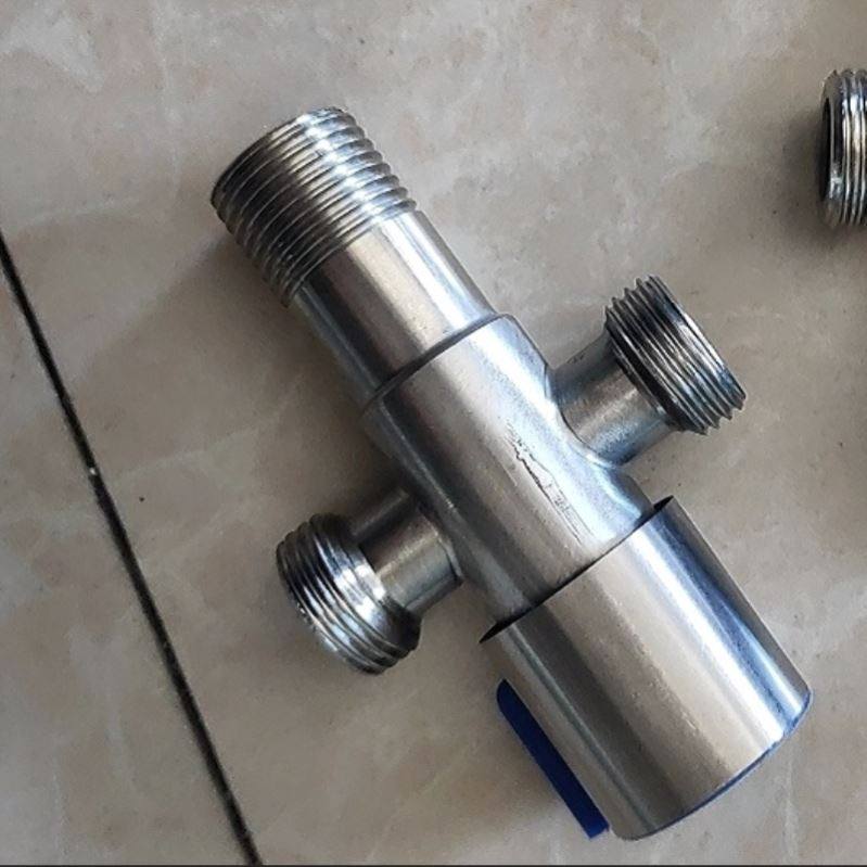 304不锈钢一进二出三角阀全铜三通水阀多功能四通开关阀4加长入墙