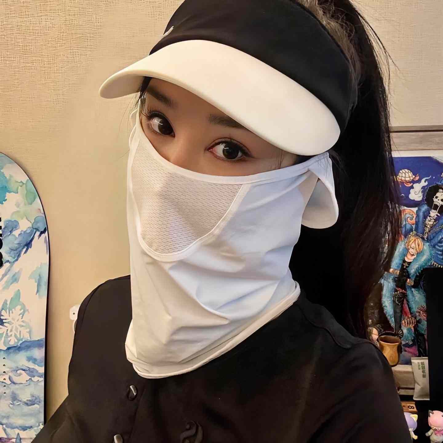 高尔夫运动冰丝防晒透气面罩户外遮阳全脸面巾骑行口鼻薄款护颈女