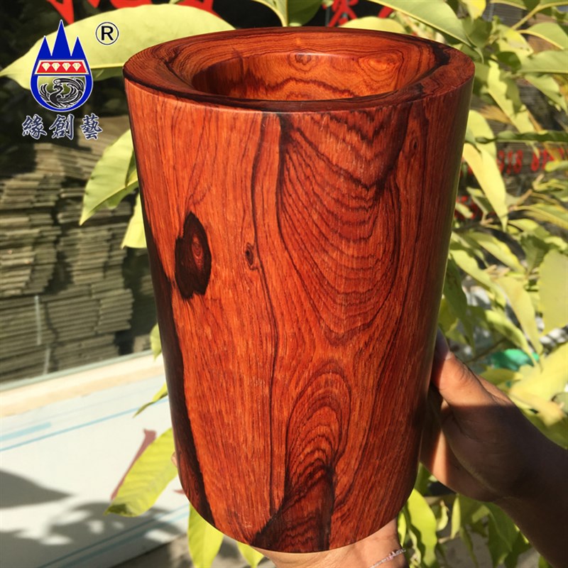 红木笔筒红酸枝整木料鬼脸山水纹笔罐高20直径12.5多功能实木笔插
