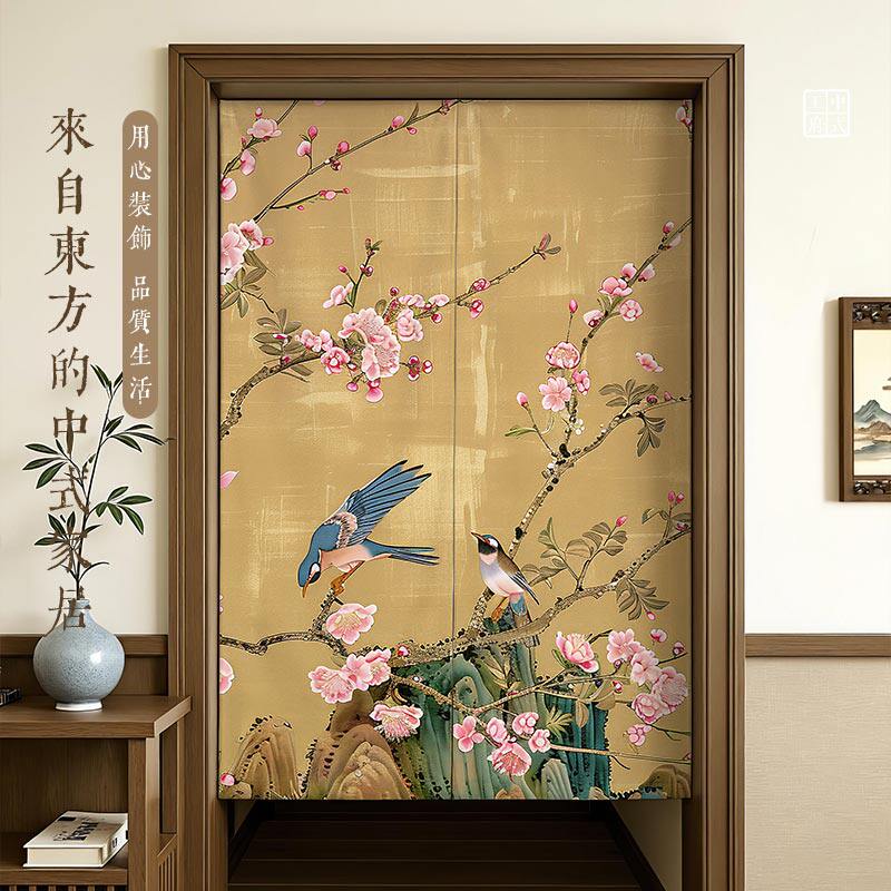 新中式门帘免打孔遮挡隔断过道半截帘防窥通风卧室厨房卫生间半帘