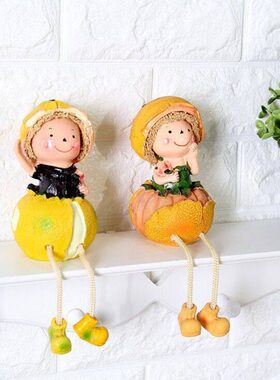 创意田园树脂橘子橙子吊脚娃娃节日礼物家居手工艺装饰品摆件