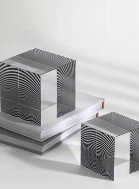 软装简约家居装饰正方形透明水晶摆件客厅桌R面创意纹水晶摆设