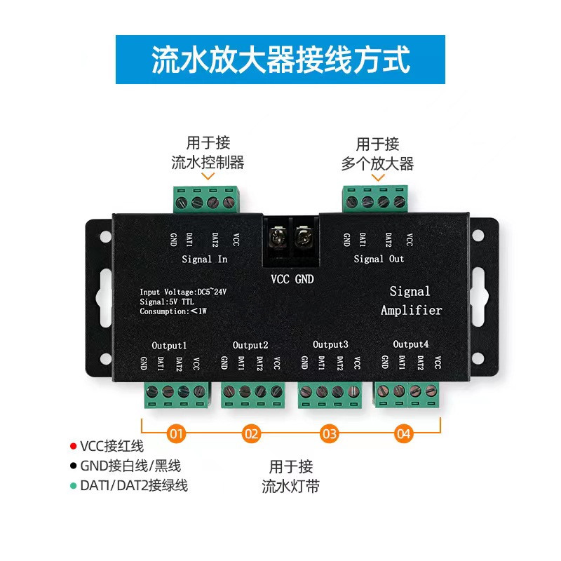 24V追光流水灯带控制器 幻彩灯带讯号放大器 跑马灯流星回流灯控