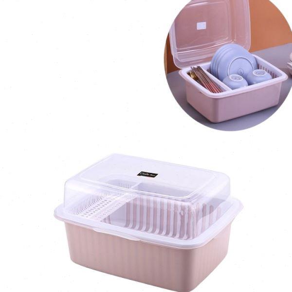 晾碗架厨房碗筷收纳盒放碗碟塑料沥水家用收纳箱带盖餐具置物架