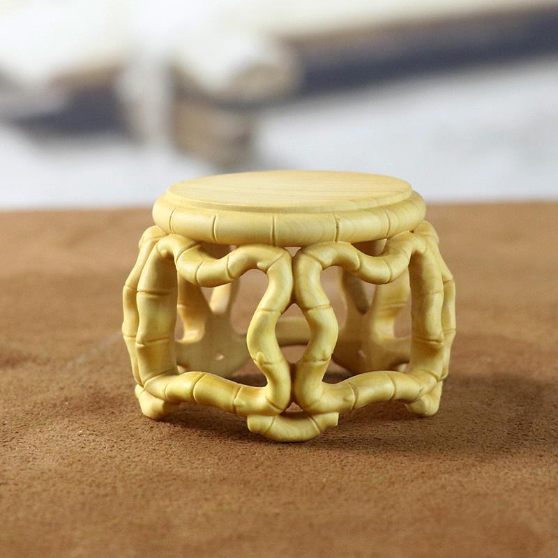 黄杨木雕圆鼓凳底座花盆鱼缸花瓶摆件奇石佛像木质镂空竹节圆底座