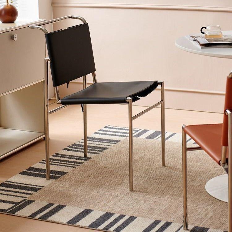 意式极简马鞍皮餐椅子电镀铁架北欧设计师轻奢餐厅家用罗克布伦椅