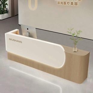 公司前台简约现代吧台桌酒店办公大厅服务咨询台医院原木色接待台