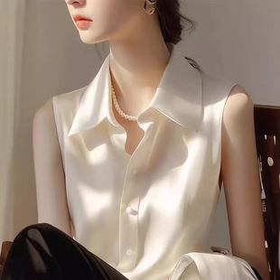 法式 缎面无袖 夏季 衬衫 气质温柔风高端轻奢独特叠穿上衣 女2025新款