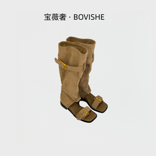 小众高筒内增高露趾一字带凉
