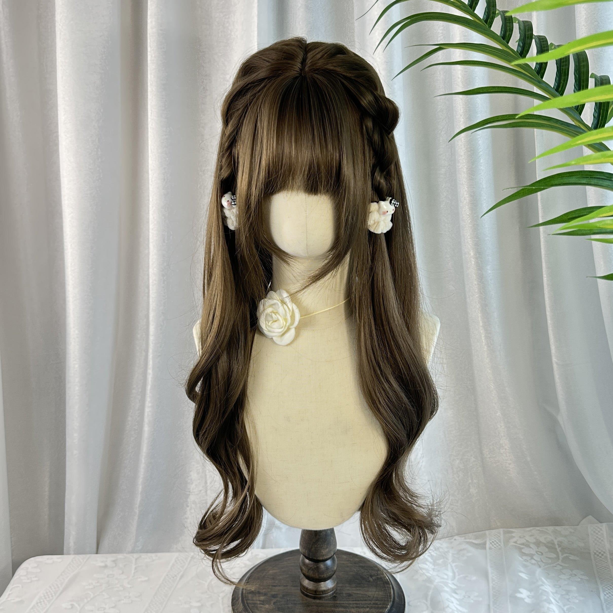半扎公主头【亚麻物语】Lolita假发半扎榛果灰棕长卷发自然全头套