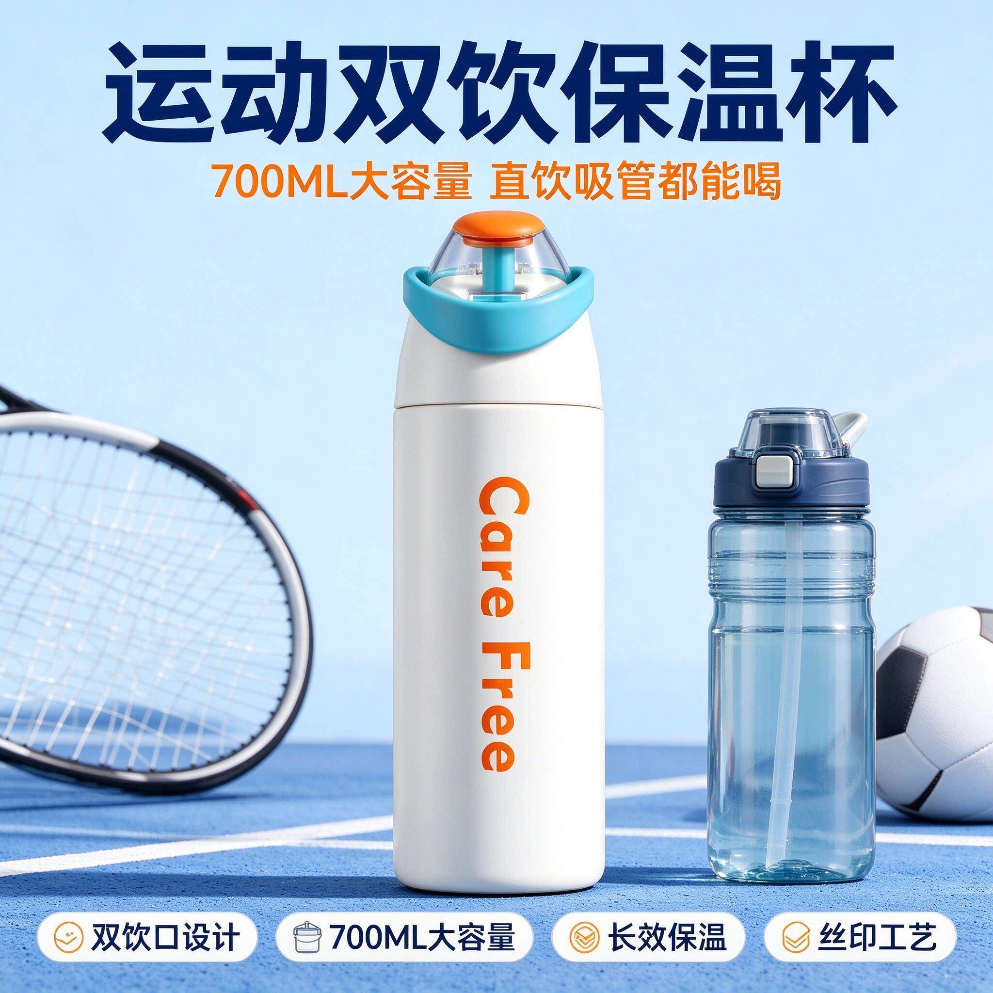 2026新款运动水杯双饮吸管杯水杯便携随手杯旅行户外水杯CL