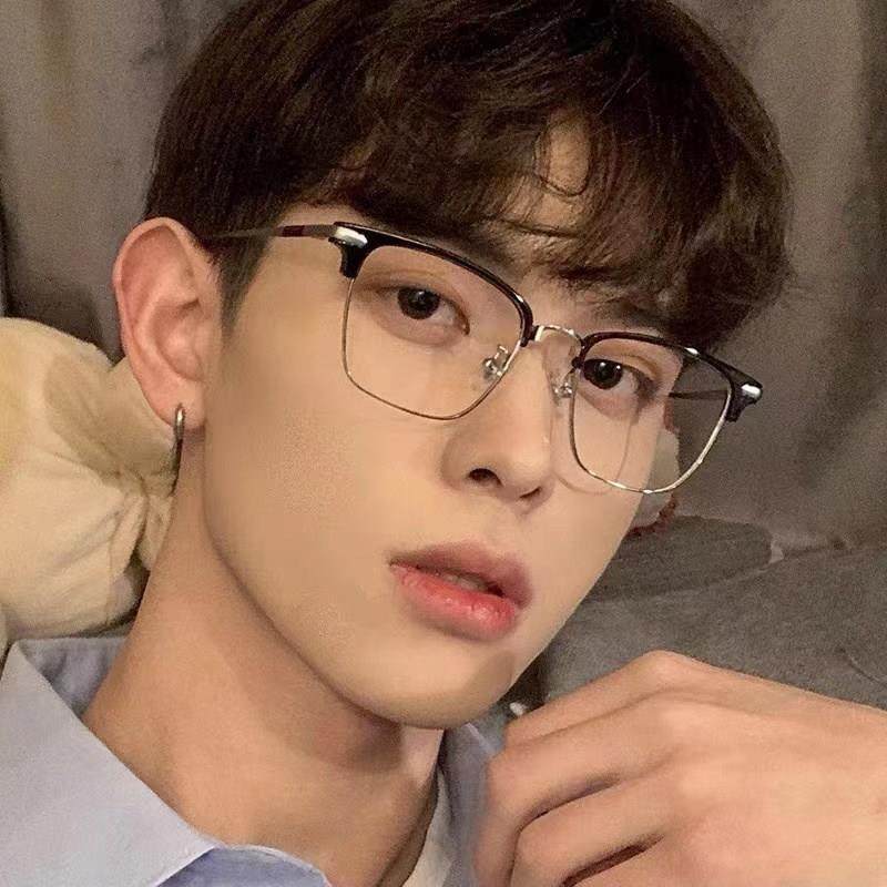 复古防蓝光半框眼镜男韩潮痞帅可配近视眼睛框镜架无度数平光镜女