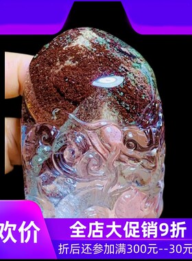 天然水晶巴西原矿绿幽灵手工雕刻龙如意手把件小摆件146.5克夸