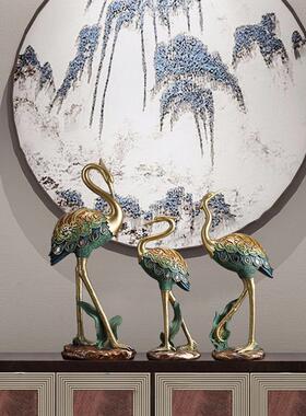 新中式手工彩绘仙鹤客厅电视柜玄关酒柜桌面摆件树脂家居软装饰品