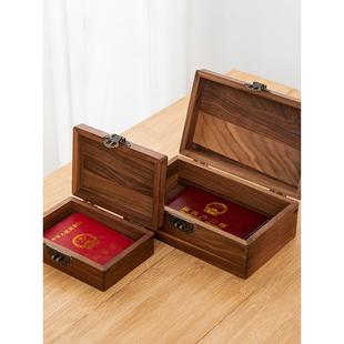 木盒收纳盒实木带锁小箱子印章盒复古首饰盒桌面收纳证件盒长方形