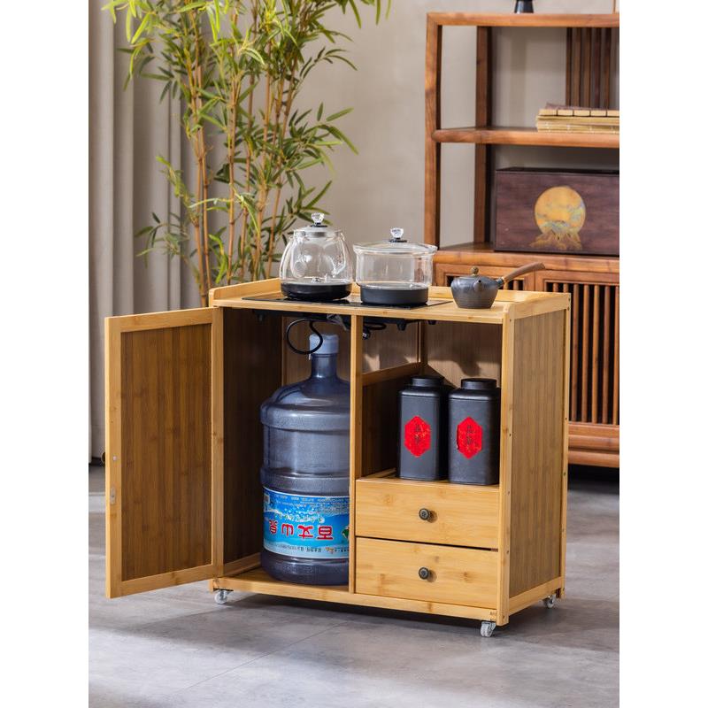 办公室茶水柜带轮子茶台茶桌边柜家用客厅沙发边几烧水一体茶吧柜