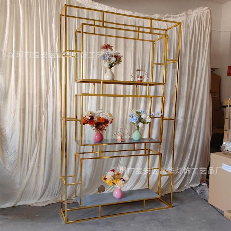 婚庆铁艺落地式展示架婚礼装饰道具屏风架子现代电镀装饰金色花架